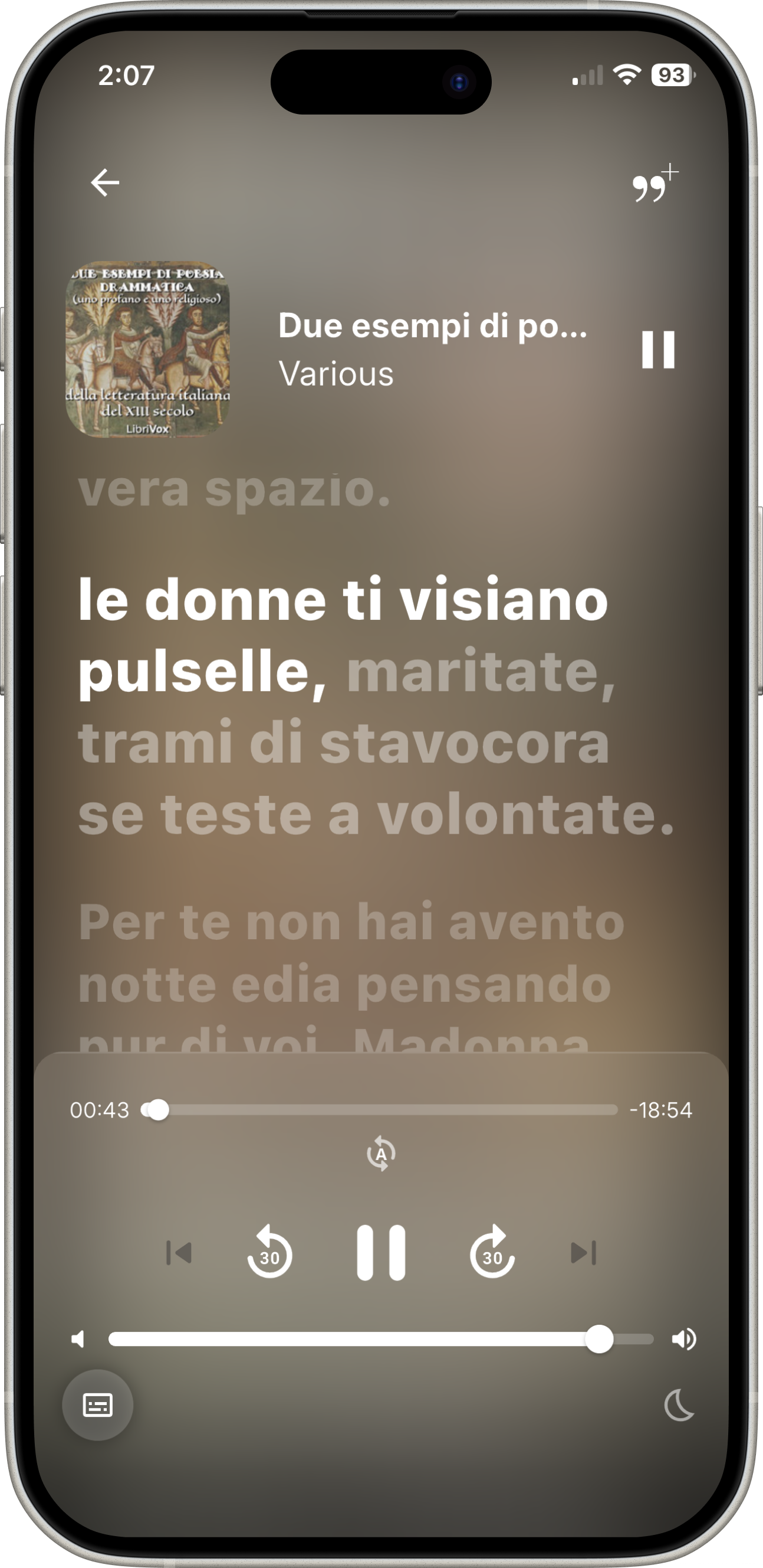 HushBook reading along to an Italian poetry book