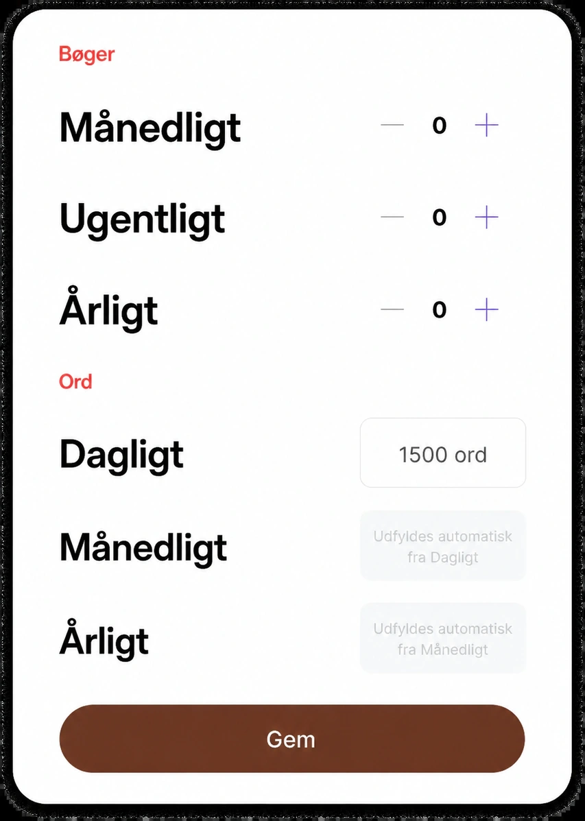 Målsætning ark for bøger og ord