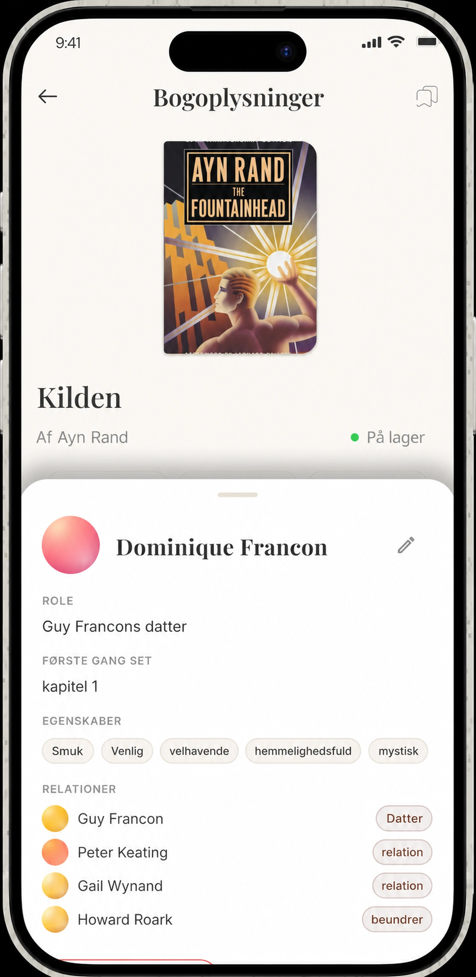 Tegn detaljeark - rolle, først set, attributter og relationer