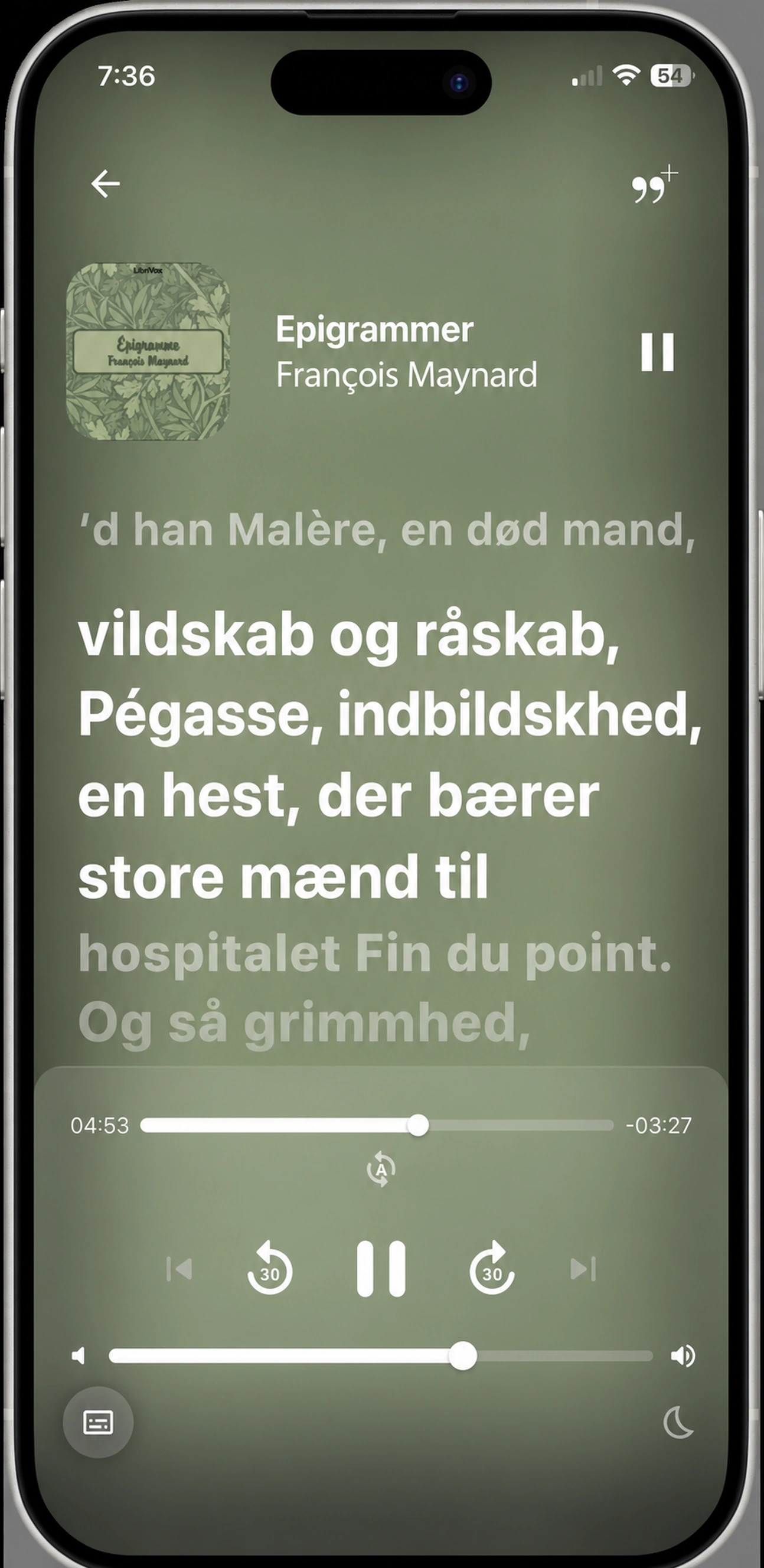 HushBook læsning langs med Épigram af François Maynard på fransk
