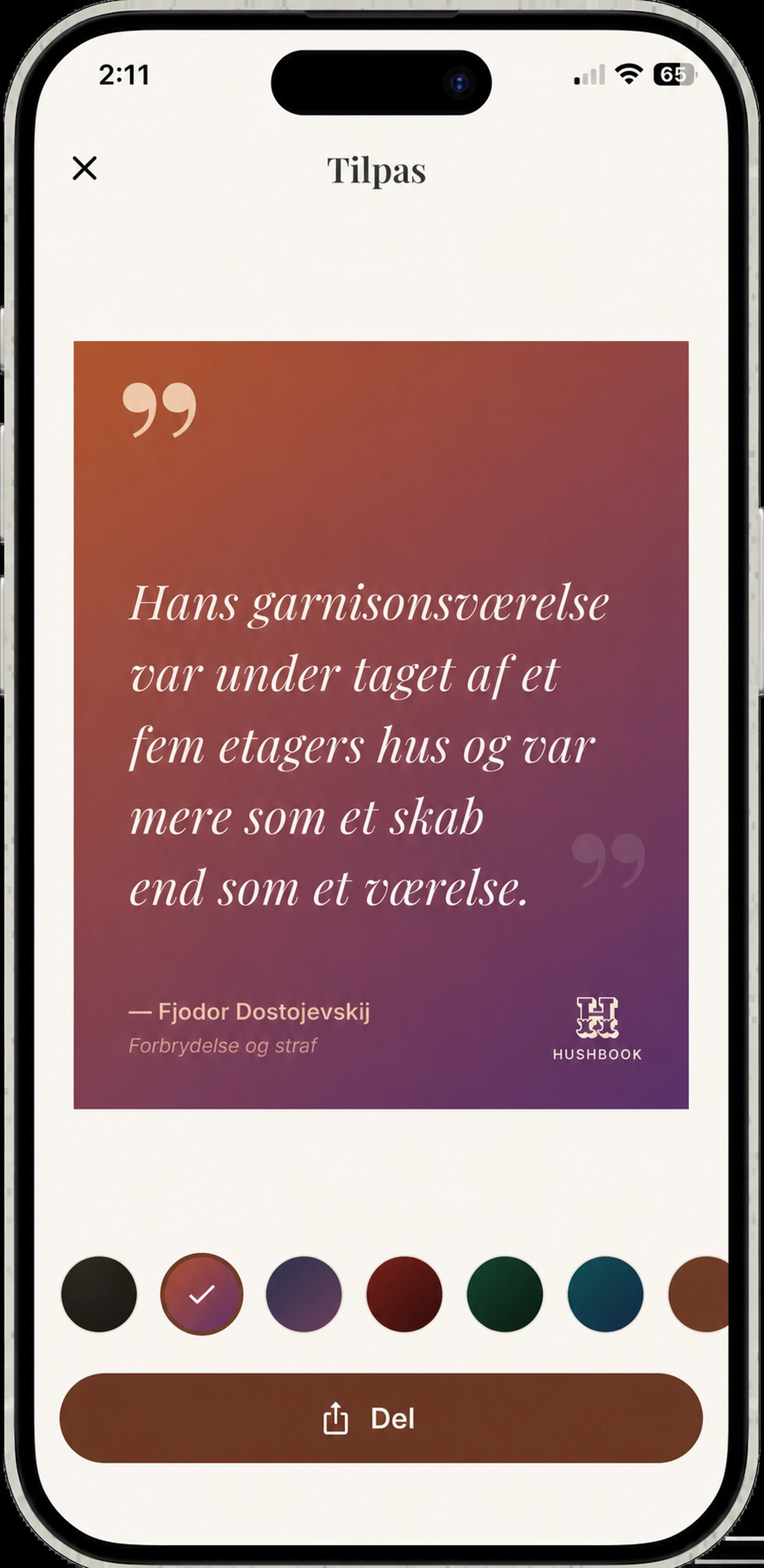 En færdig PushBook citat kort klar til at dele - linjen, forfatter og bog
