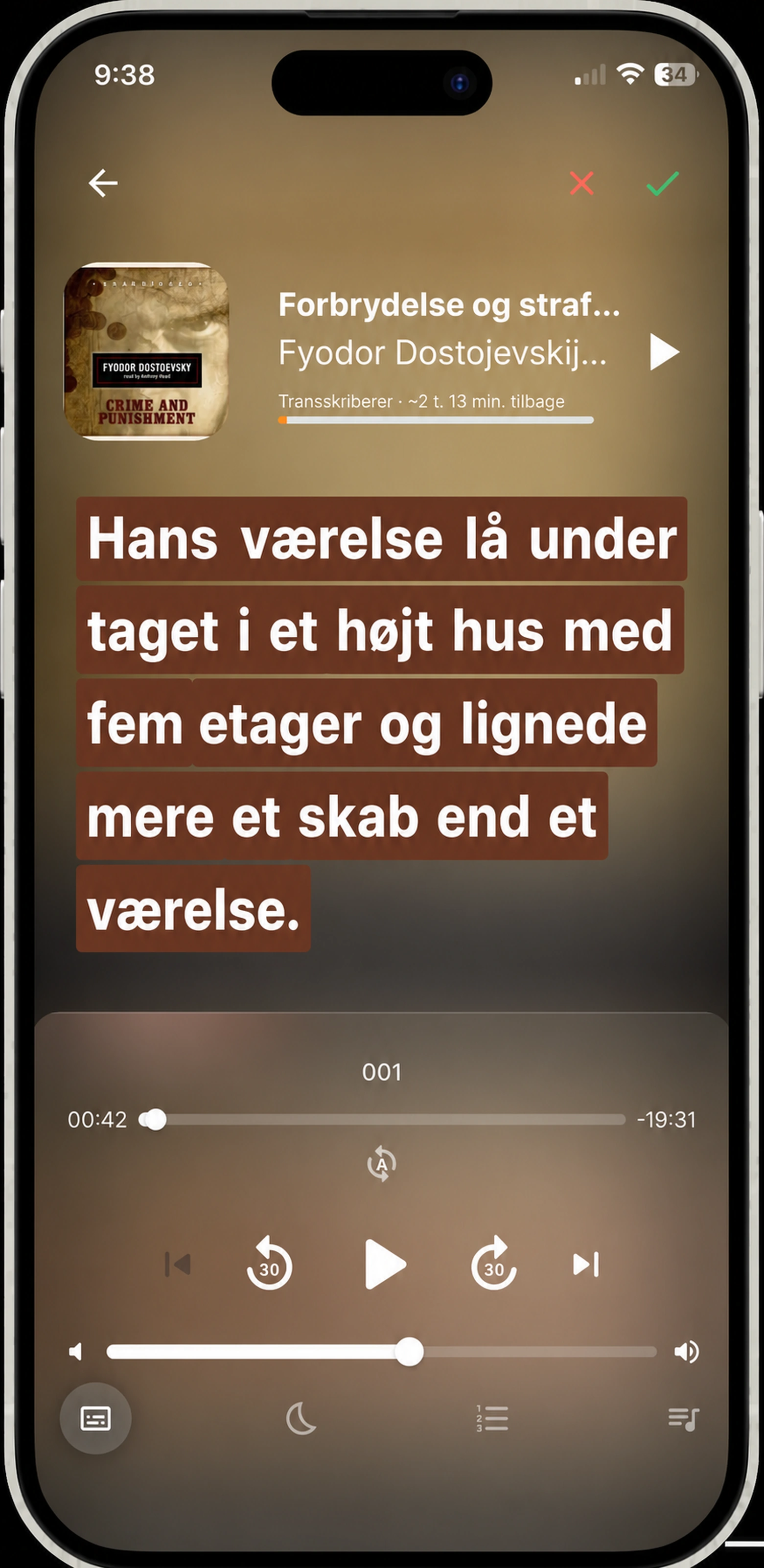Valg af et tilbud i HushBook - at trykke på det første og sidste ord i den read- langs tekster