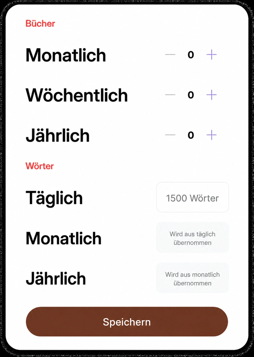 Zielplan für Bücher und Wörter