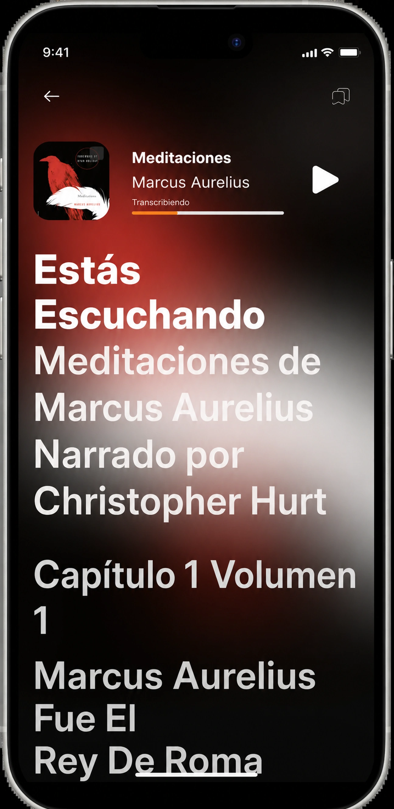HushBook transcribiendo Meditations en directo karaoke de nivel de palabras