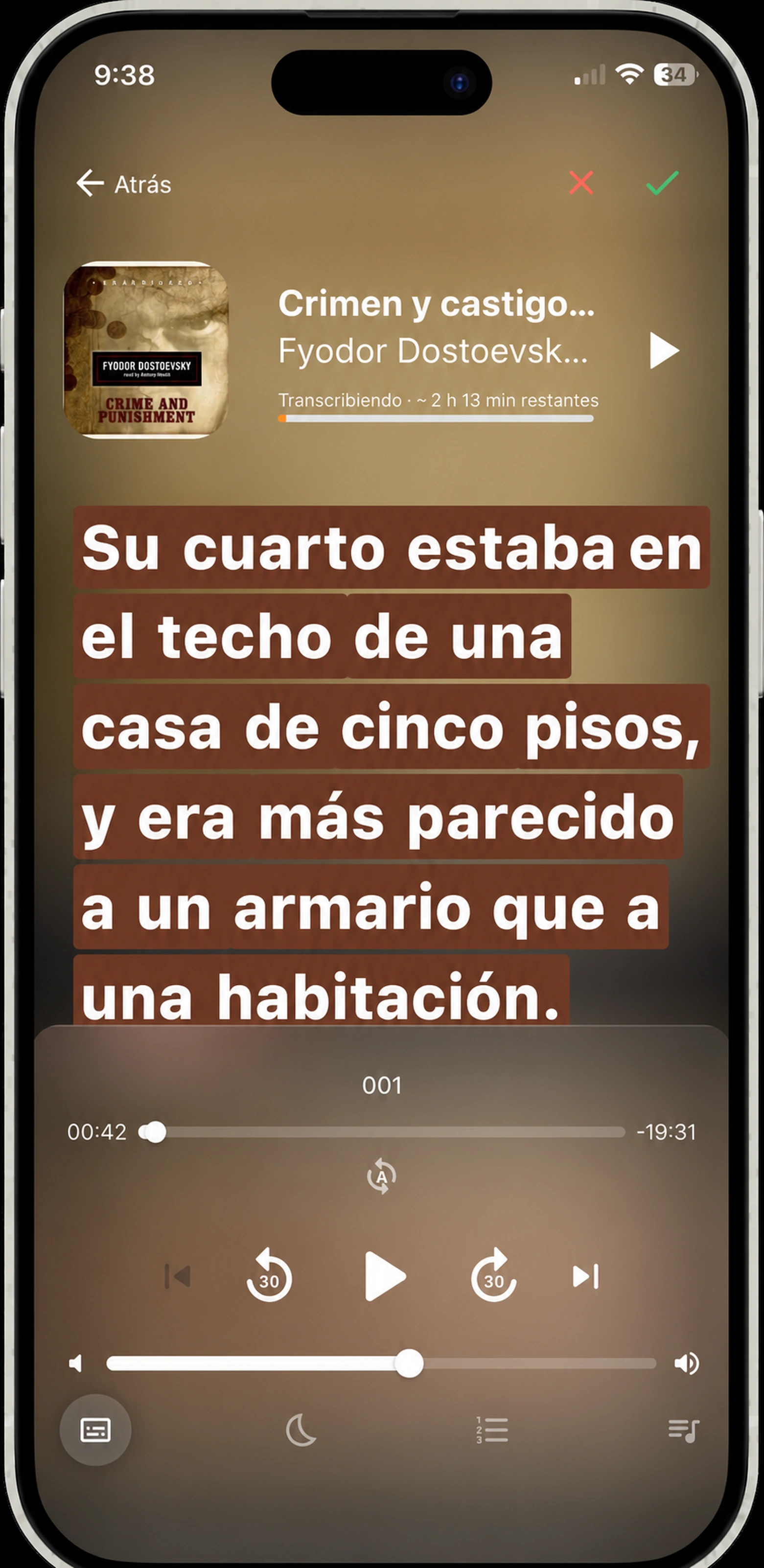 Selección de una cita en HushBook — tocando la primera y última palabra en la letra de lectura larga