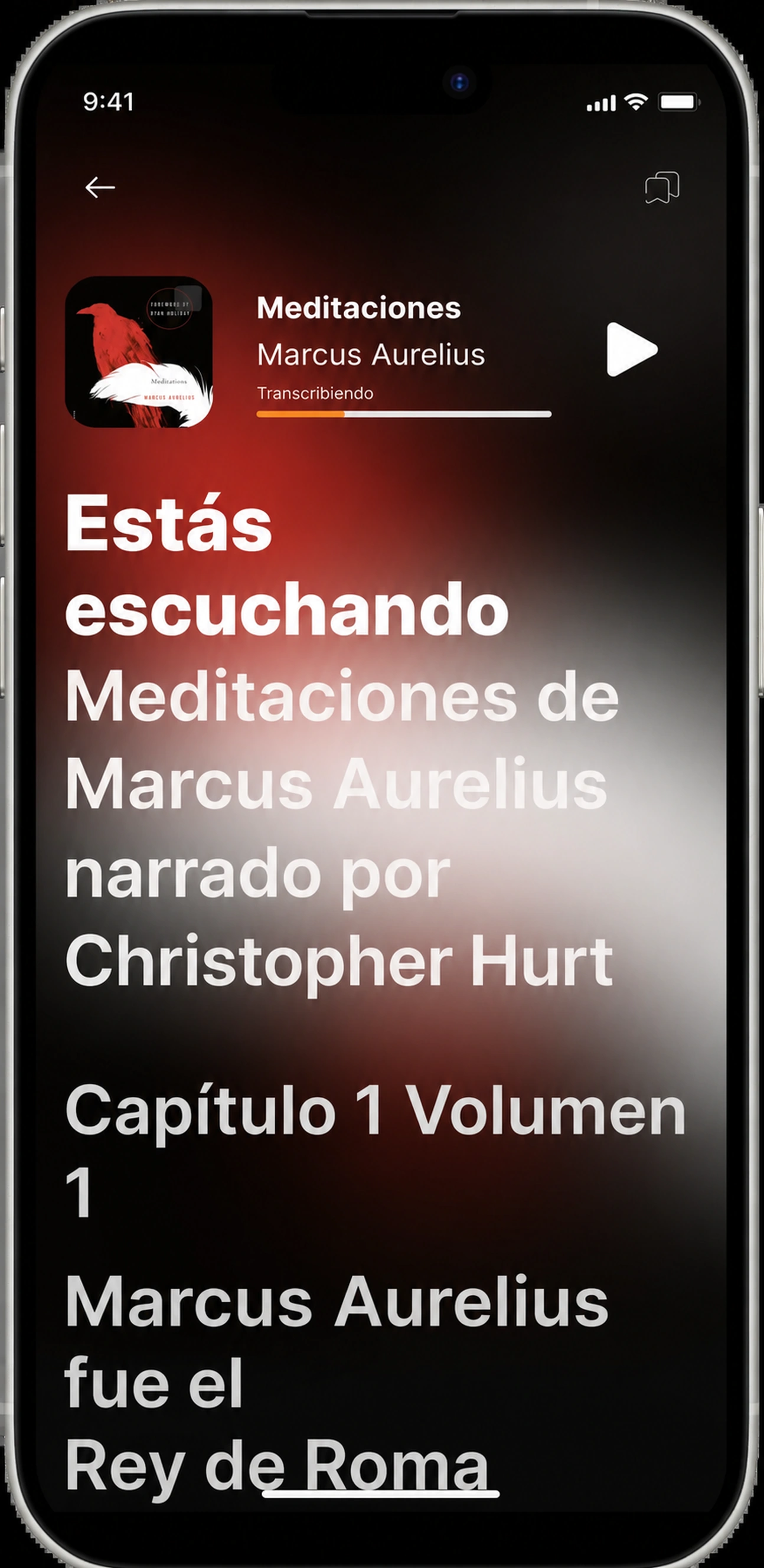 HushBook transcribiendo Meditations en directo karaoke de nivel de palabras