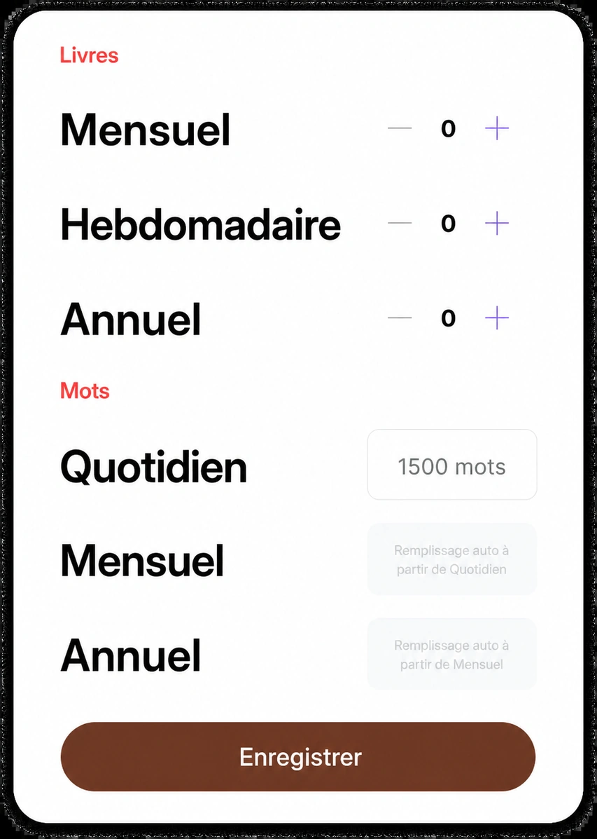 Feuille de définition d’objectifs pour livres et mots
