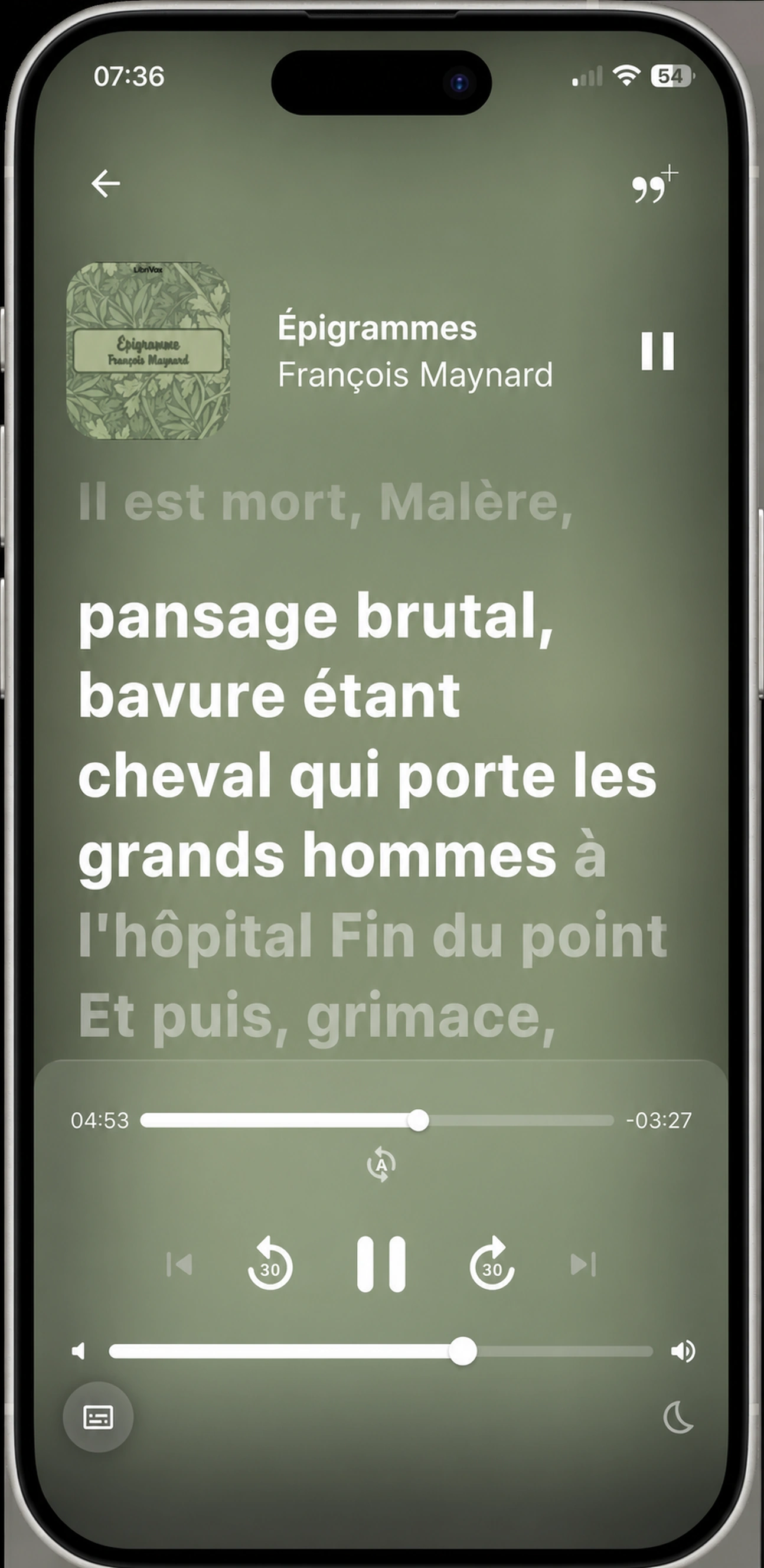 HushBook lit en même temps Épigramme de François Maynard en français