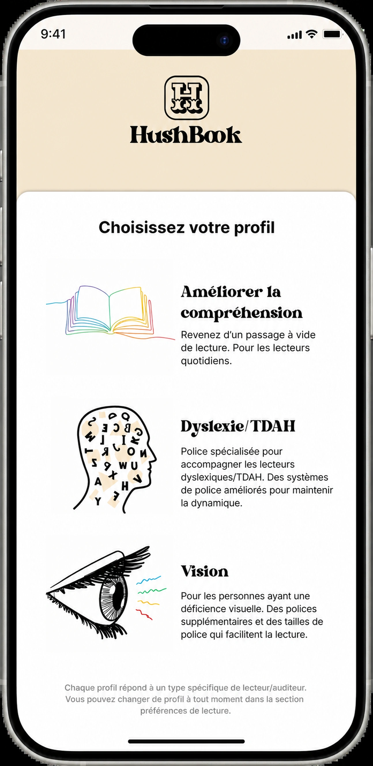 Choisissez votre profil de lecture : Compréhension, Dyslexie/TDAH ou Vision