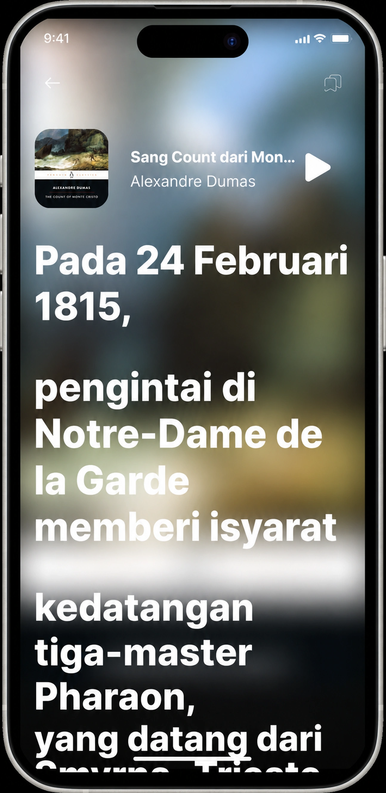 Membaca bersama dengan The Count of Monte Cristo - setiap kata disorot sinkron dengan narasi