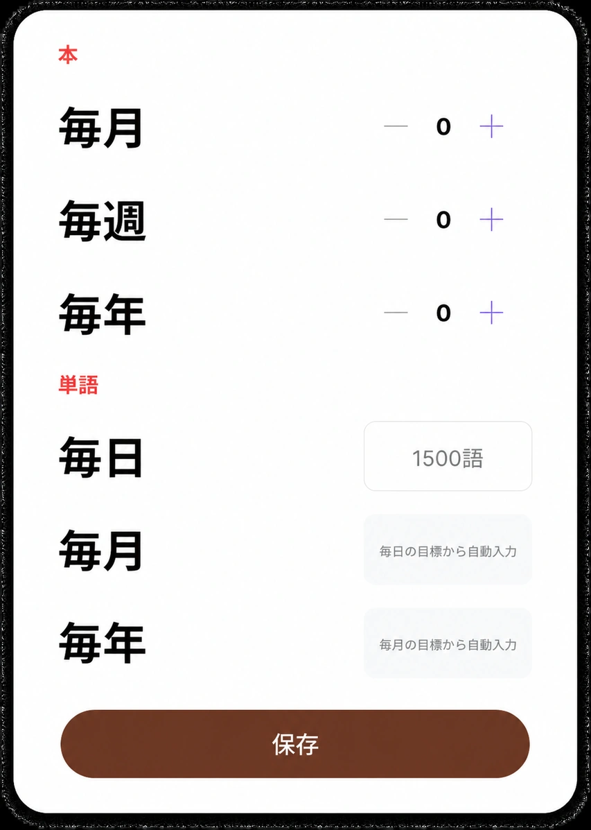 書籍と単語の目標設定シート