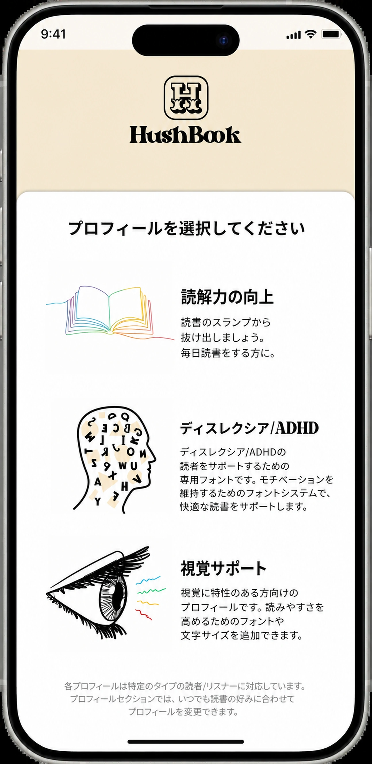 あなたの読書プロフィールを選んで下さい: 理解、Dyslexia/ADHD、または視野