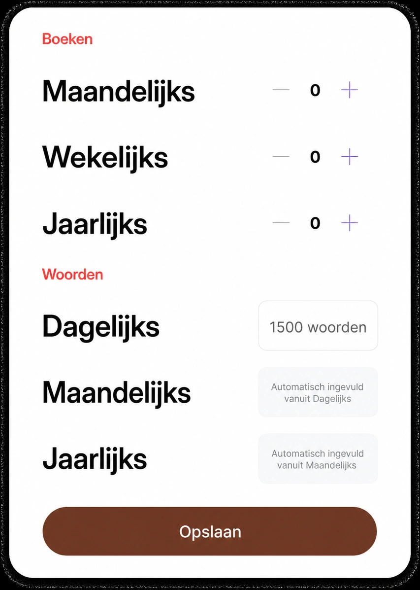 Goal setting sheet voor boeken en woorden