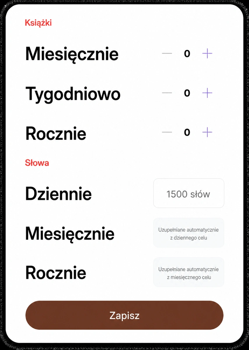 Arkusz celów dla książek i słów