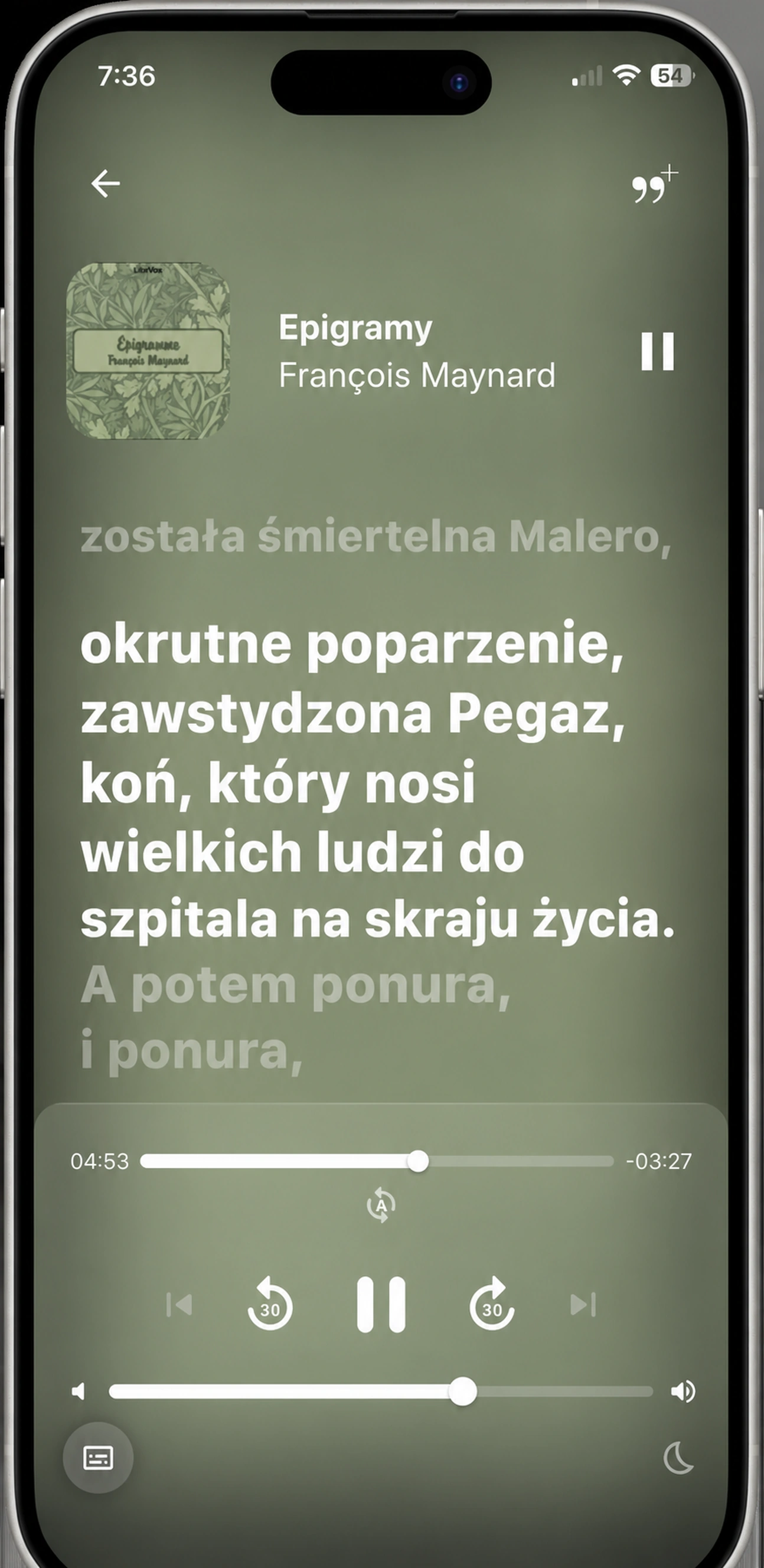 Hushbook czytanie wraz z Épigramme przez François Maynard w języku francuskim