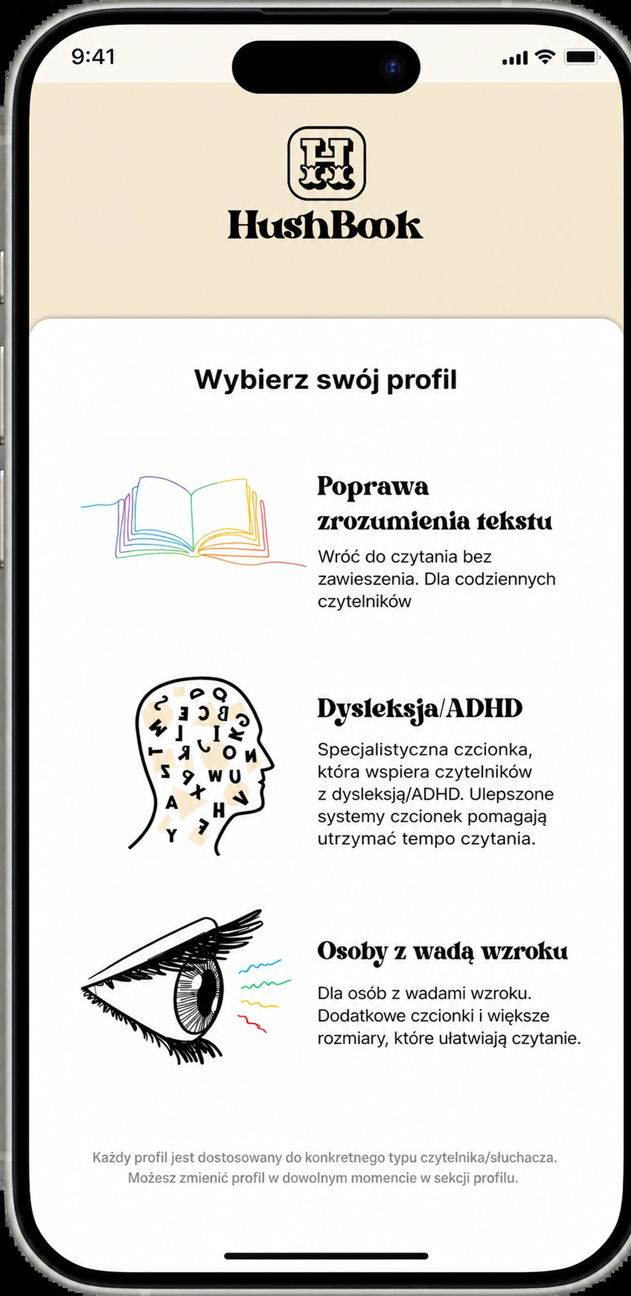 Wybierz profil czytania: Powikłania, Dysleksja / ADHD lub Vision