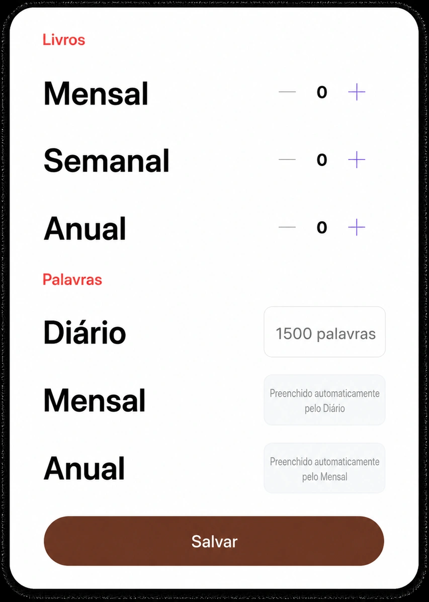 Folha de definição de objetivos para livros e palavras