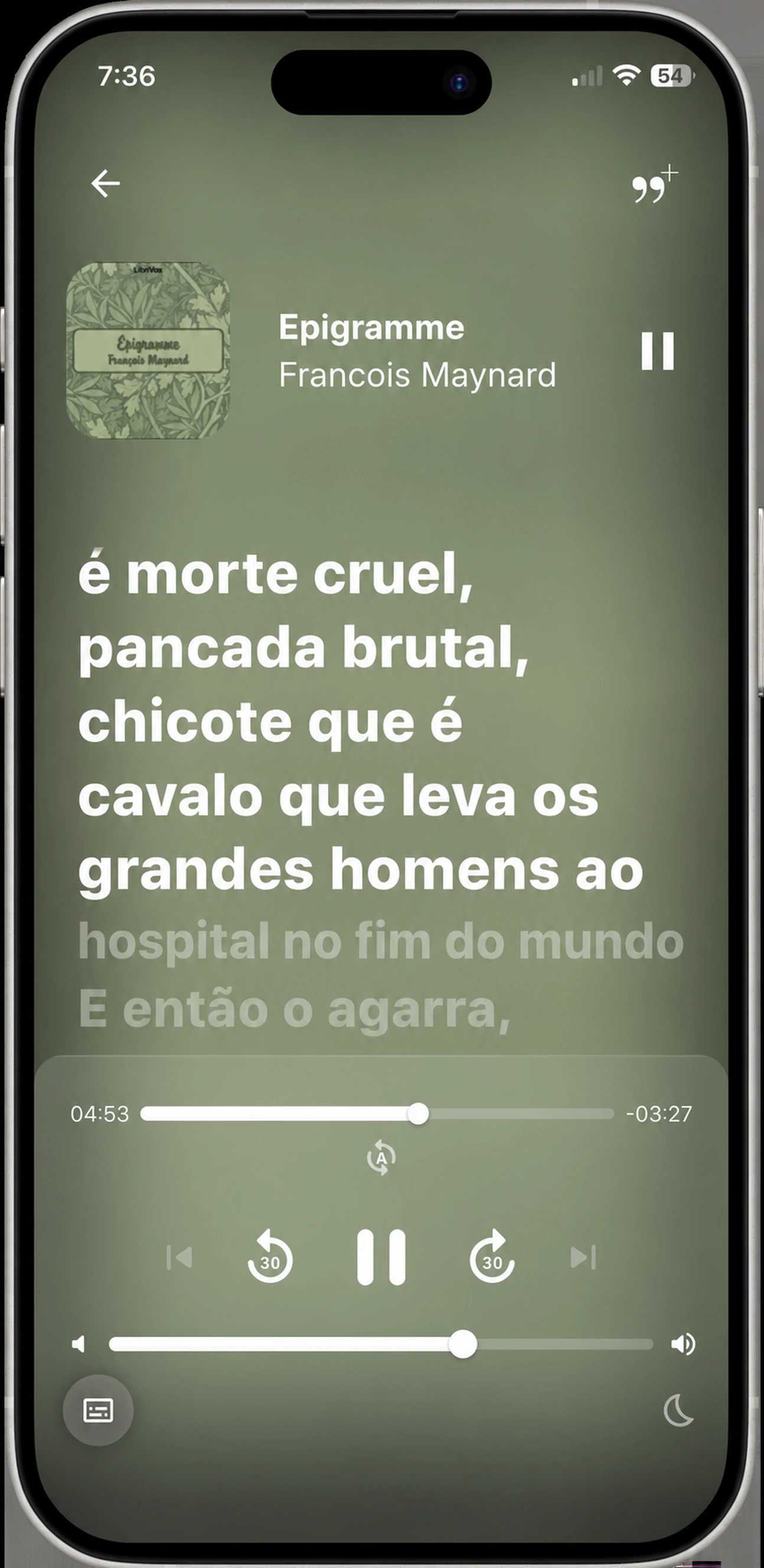 HushBook lendo ao longo de Épigramme por François Maynard em francês