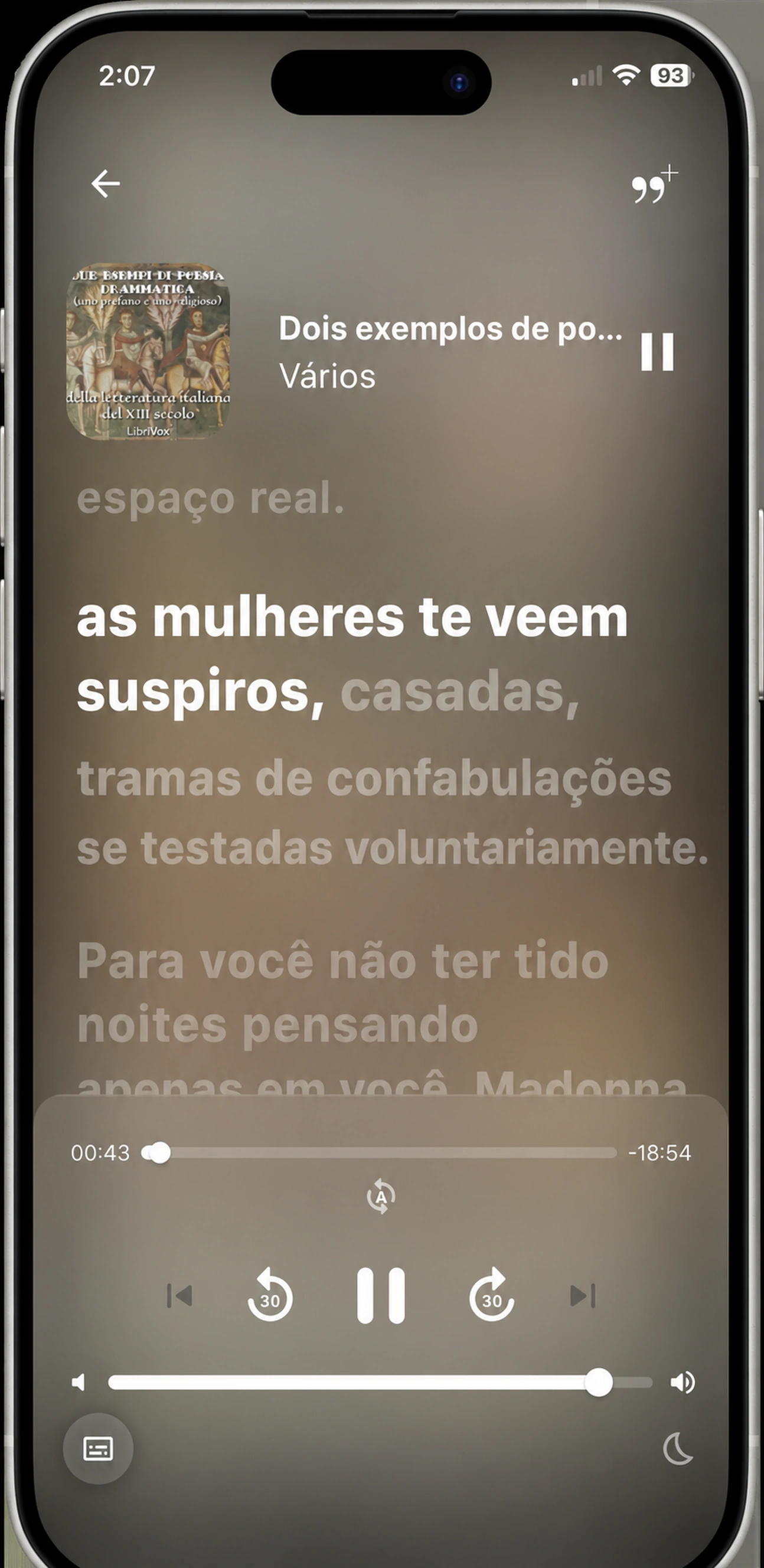 HushBook lendo para um livro de poesia italiano
