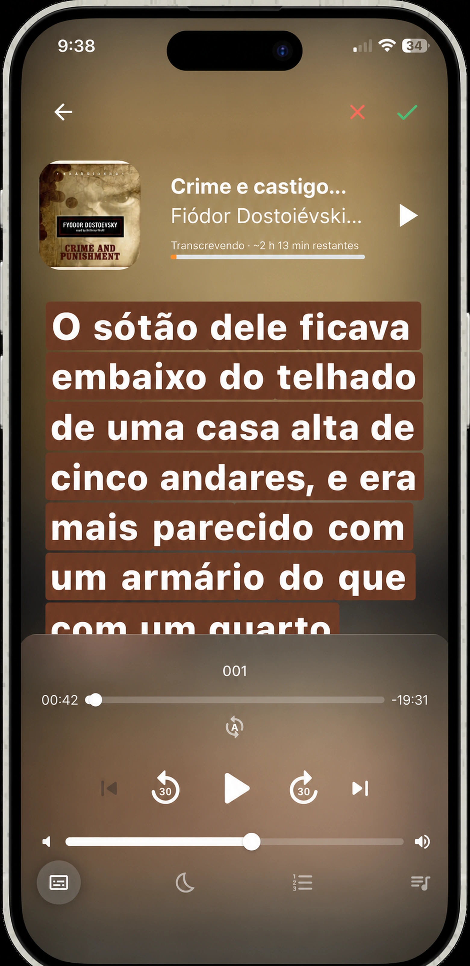 Selecionando uma citação no HushBook — tocando na primeira e última palavra da letra lida