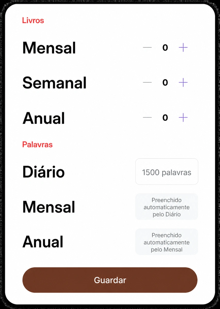 Folha de definição de objetivos para livros e palavras