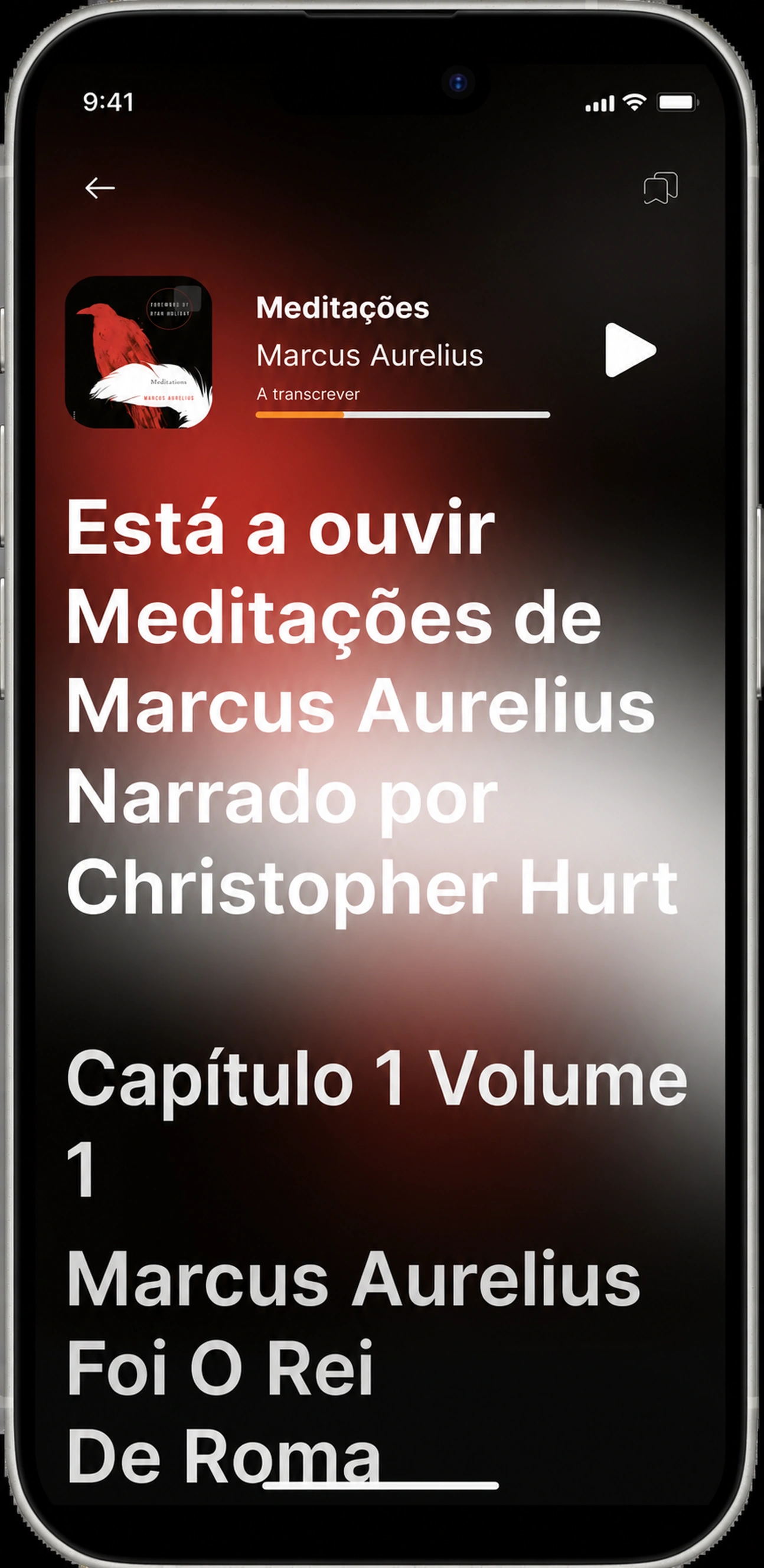 HushBook transcrevendo Meditações em karaoke de nível de palavra ao vivo