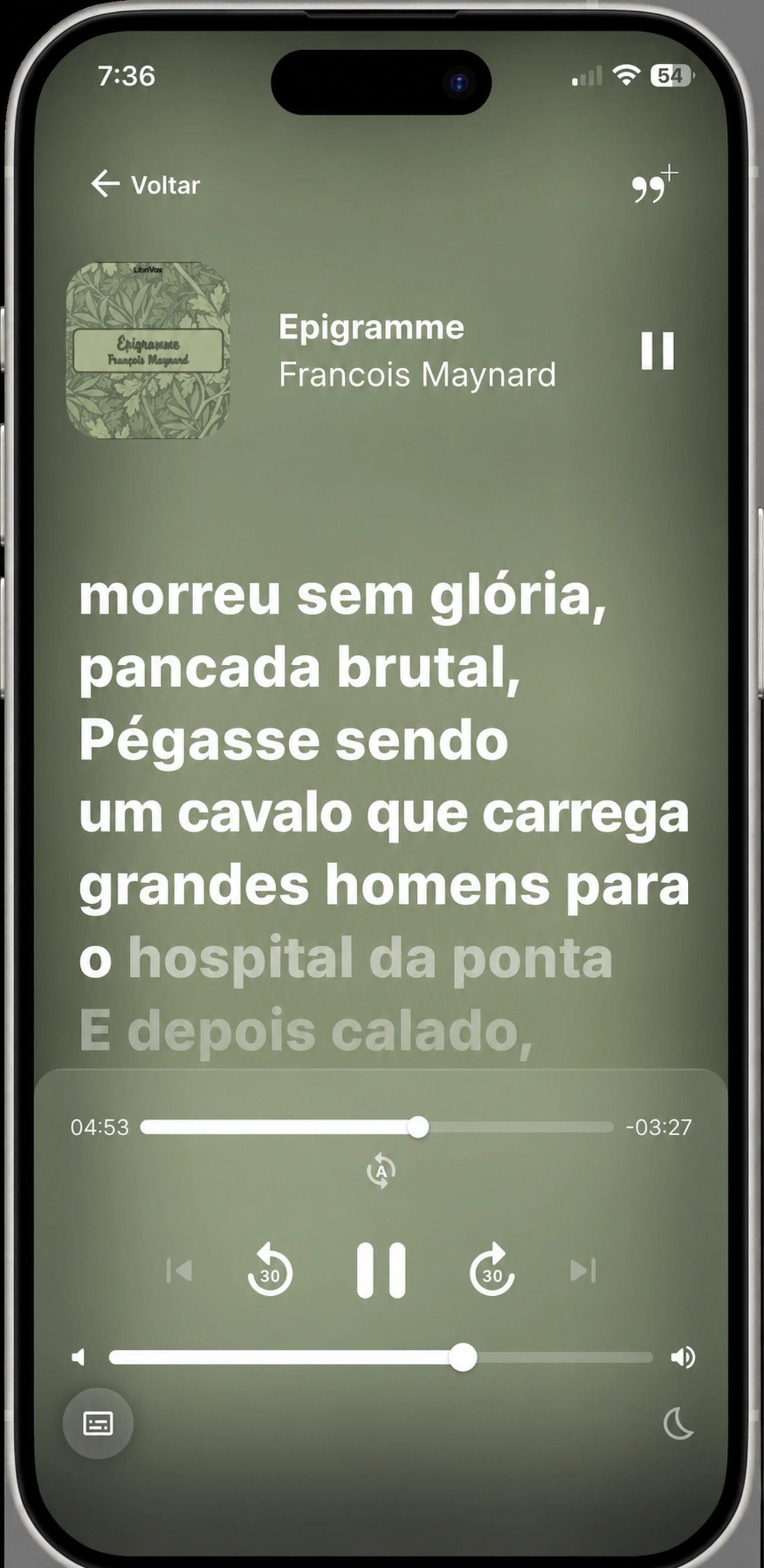 HushBook lendo ao longo de Épigramme por François Maynard em francês