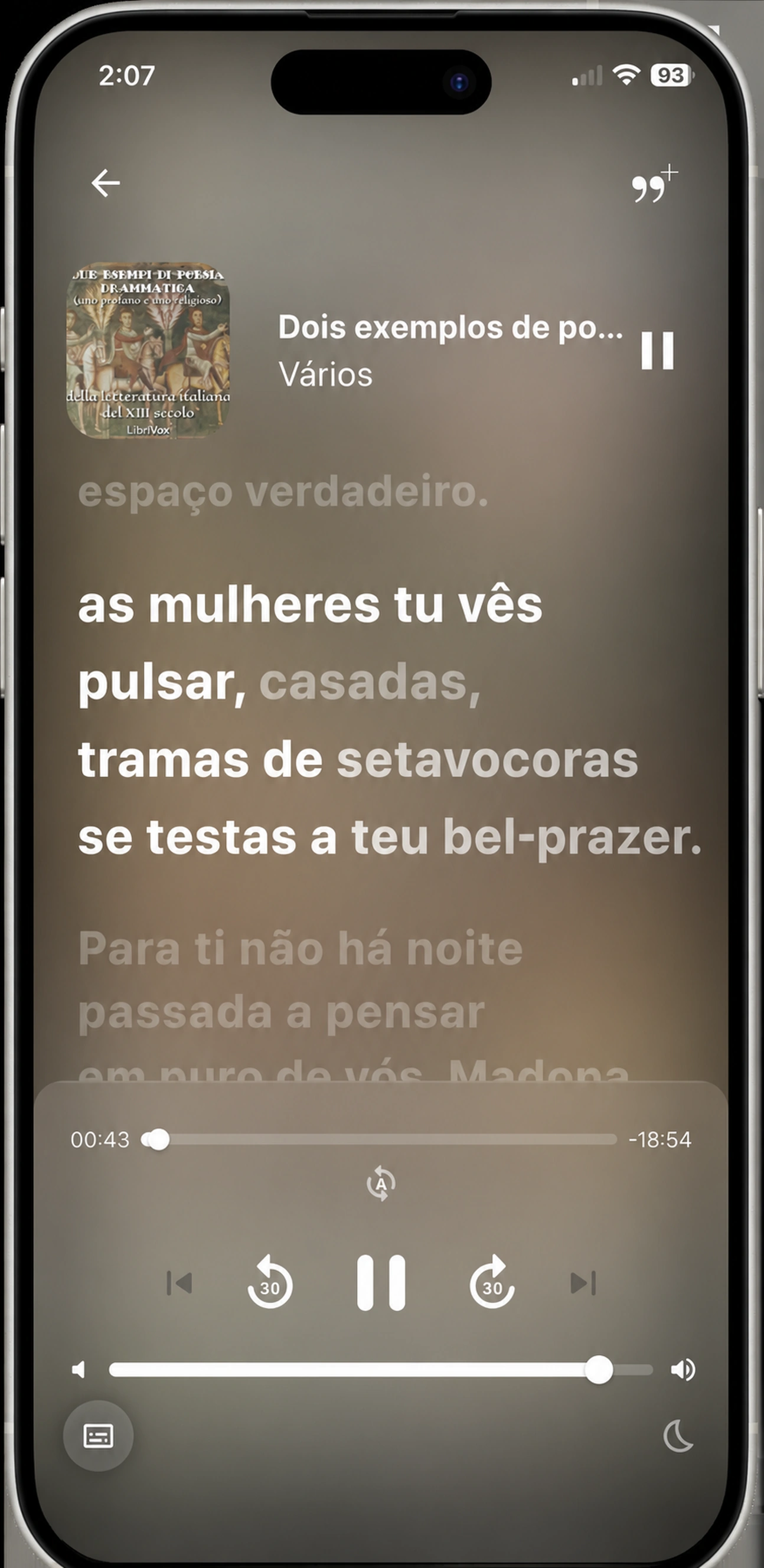 HushBook lendo para um livro de poesia italiano