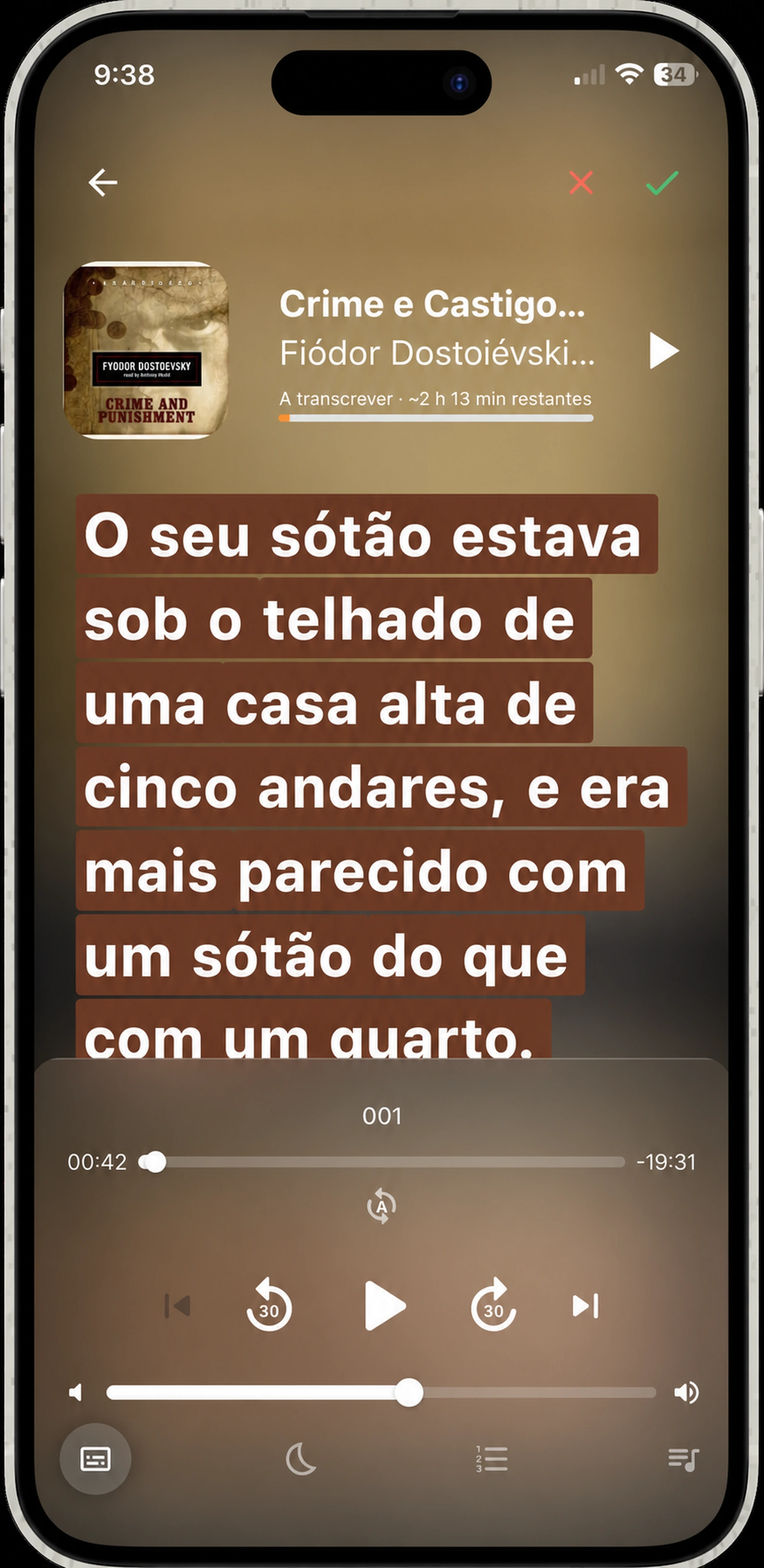 Selecionando uma citação no HushBook — tocando na primeira e última palavra da letra lida