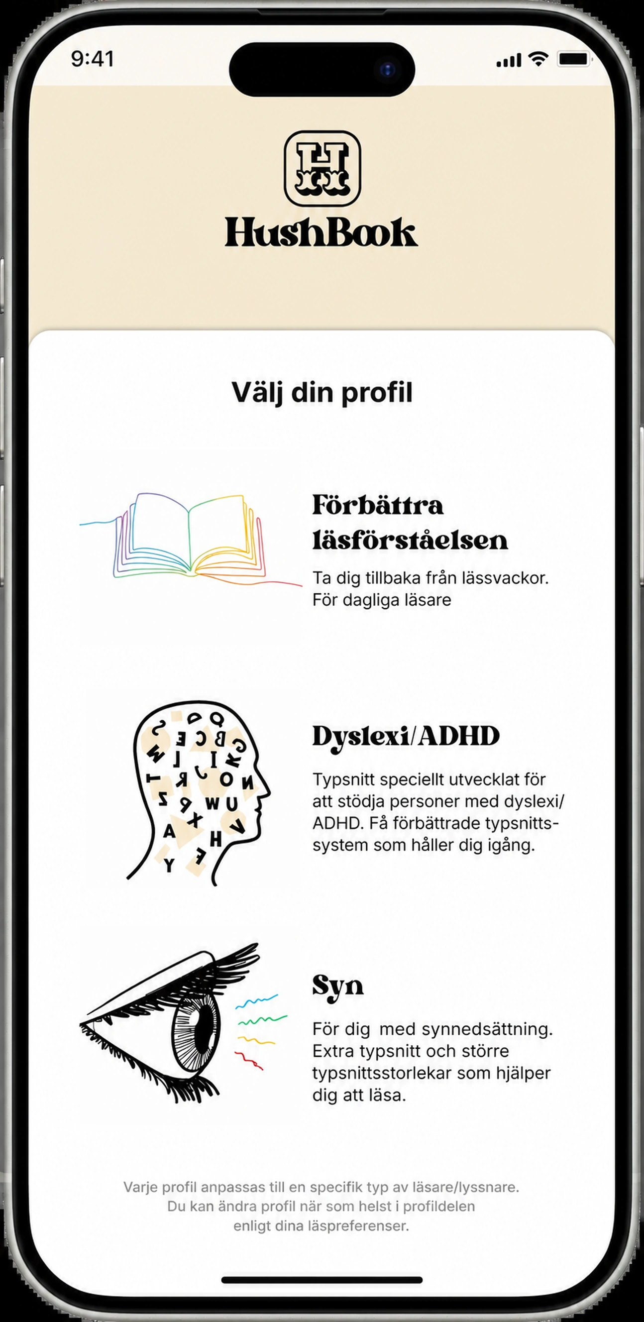 Välj din läsprofil: Förståelse, Dyslexi/ADHD eller Vision