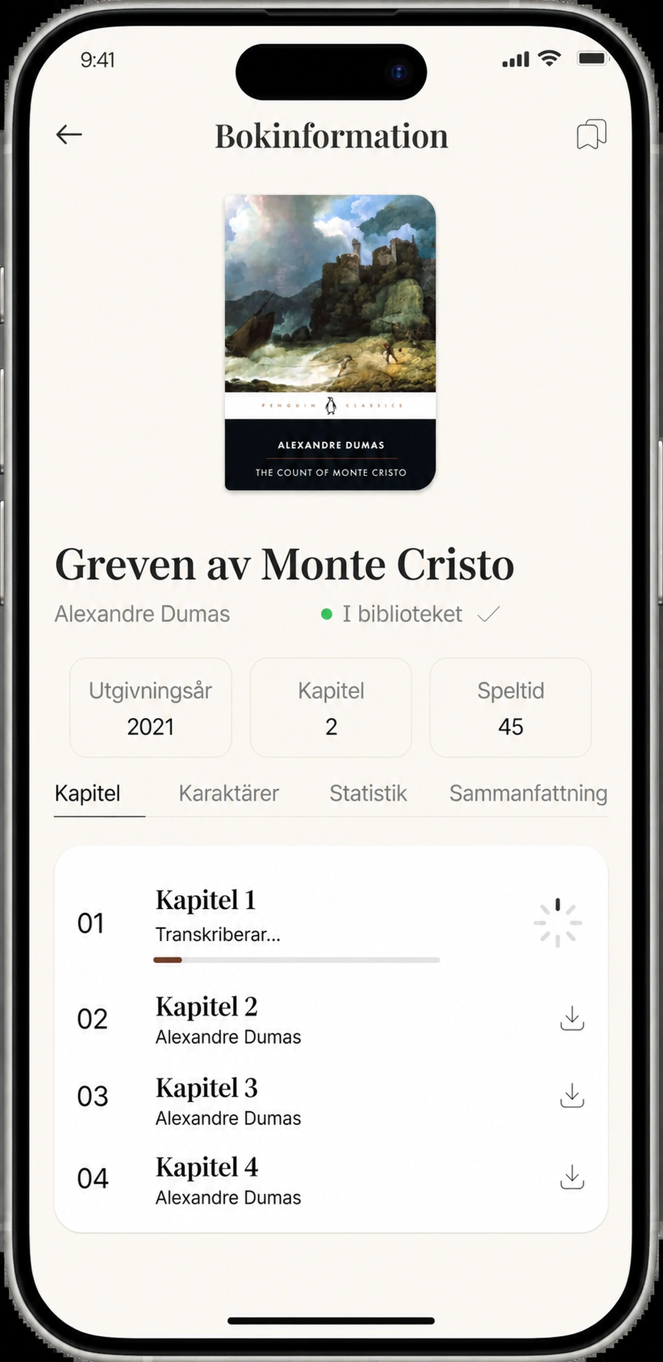 Kapitel ett som transkriberar med en progress bar