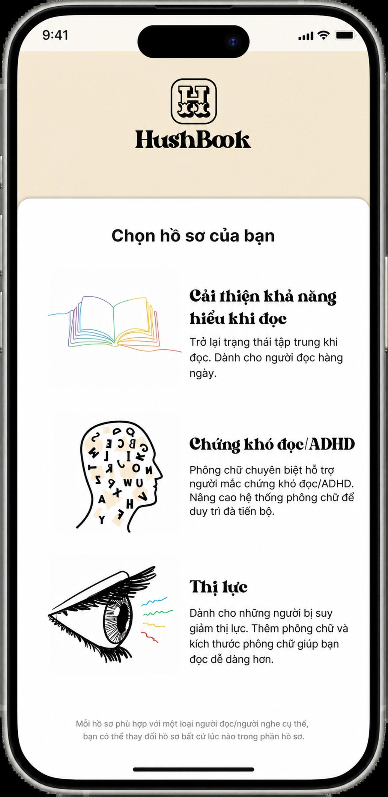 Choose your reading profile: Comprehension, Dyslexia/ADHD, or Vision
