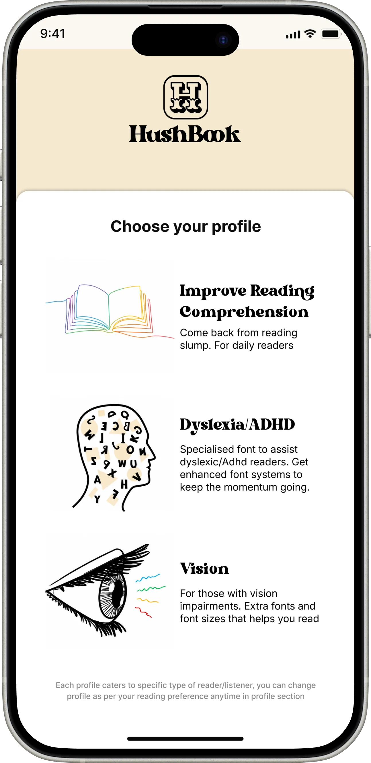 Choose your reading profile: Comprehension, Dyslexia/ADHD, or Vision